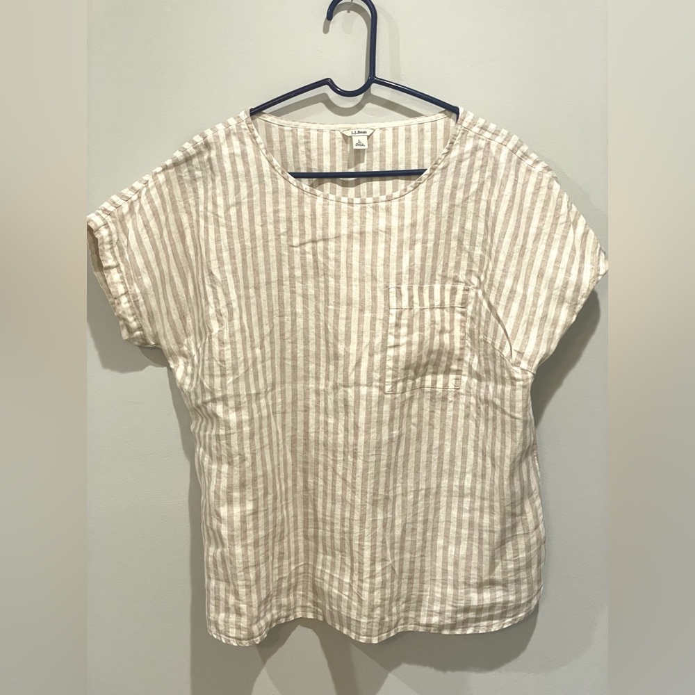 LLBean boxy 100% linen shirt with front pocket